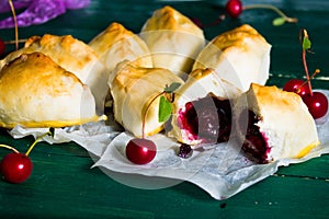 Traditional Russian cuisine: cakes with sour cherries.