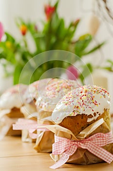 Traditional russian easter cake with bright decoration