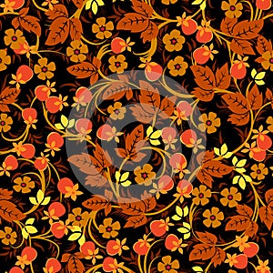 The traditional Russian floral seamless pattern on black backgro
