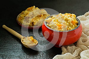 Traditional russian food millet porridge with pumpkin