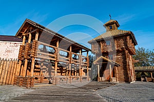 Traditional Russian medieval wooden fortress tower  in Samara