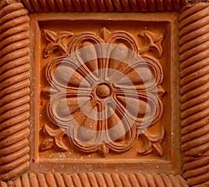 Traditional russian ornament on clay oven tiles