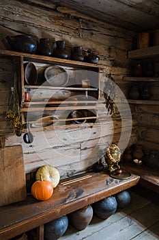 Traditional russian rustic house interior