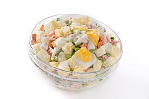 Traditional Russian salad for Christmas. Olivier salad isolated