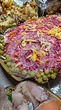 Traditional Russian salad Herring under a fur coat new year