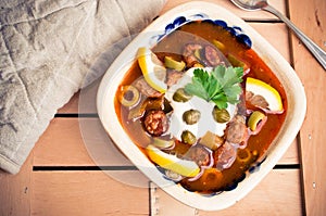 Traditional russian Soljanka soup