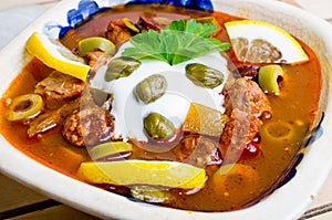 Traditional russian Soljanka soup