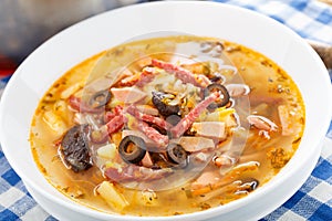 Traditional russian Soljanka soup