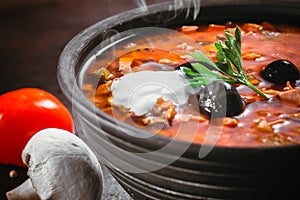 Traditional Russian soup solyanka