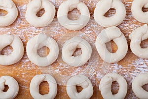 Traditional russian teabread `sushki` on a light background