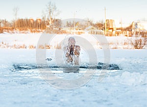 Traditional Russian winter recreation swimming