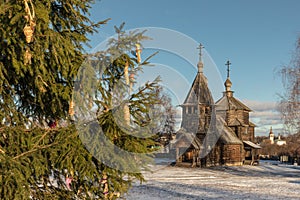 Traditional Russian wooden church of the Resurrection from village of Patakino.