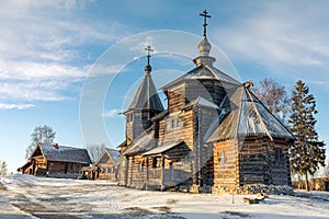 Traditional Russian wooden church of the Resurrection from village of Patakino.