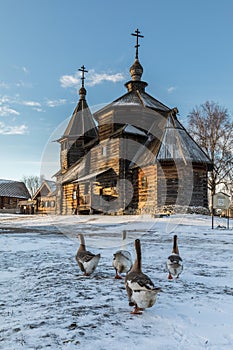 Traditional Russian wooden church of the Resurrection from village of Patakino.