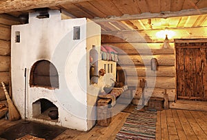 Traditional Russian wooden log hut