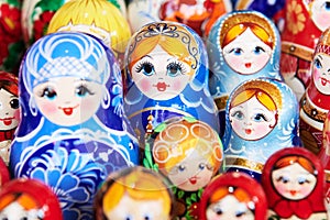 Traditional russian wooden nesting dolls photo