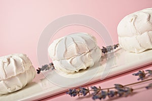 Traditional Russian zefir zephyr similarly to marshmallow and meringue on white plate