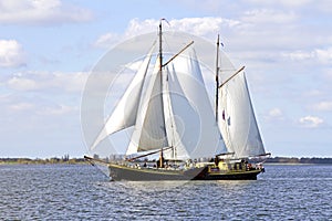 Traditional sailing ship on the IJsselmeer in Netherlands