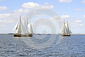 Traditional sailing ships on the IJsselmeer in Netherlands