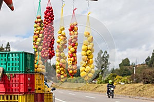 Traditional sale of fruits on the roads of the department of BoyacÃÂ¡ in Colombia photo