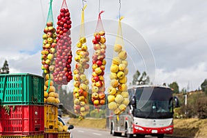 Traditional sale of fruits on the roads of the department of BoyacÃÂ¡ in Colombia photo