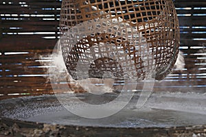 Traditional salt making by boiling underground salt water from natural rocksalt pond,Nan province, Thailand