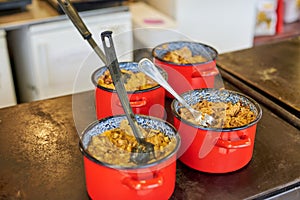 Traditional sauerkraut in pots at the Christmas fair in Szeged,Hungary