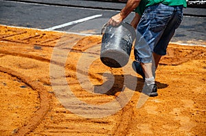 Traditional sawdust carpet making process