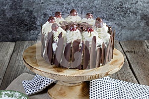 traditional schwarzwald cake with cherries and chocolate