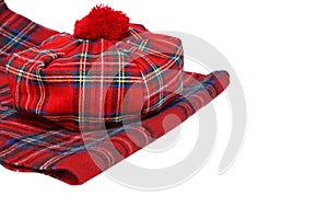 Traditional Scottish Red Tartan Bonnet and Scarf