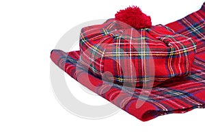 Traditional Scottish Red Tartan Bonnet and Scarf