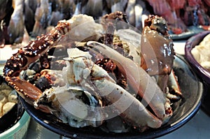 Traditional Seafood Market display in Tegucigalpa a plate full of violin crabs