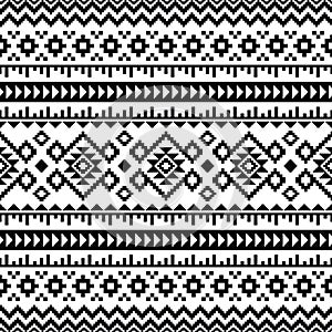 Traditional seamless ethnic pattern. Pixel pattern with Native American tribal motive. Border ornament. Black and white color.