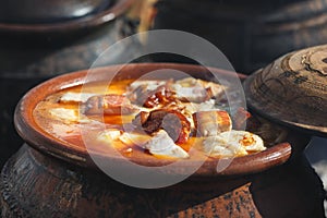 Traditional Serbian wedding cabbage boiled in earth cauldrons