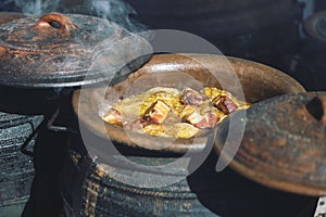 Traditional Serbian wedding cabbage boiled in earth cauldrons on simmering ashes