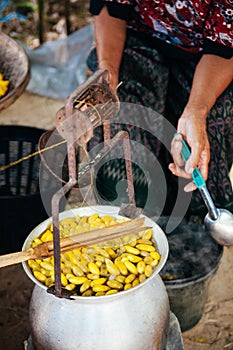 Traditional sericulture Thai silk making in Countryside, Thailand