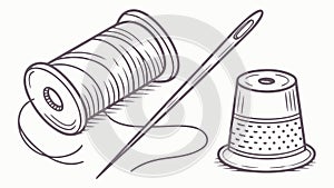 Traditional Sewing Tools Thread Spool, Needle, and Thimble, vector design Generative AI