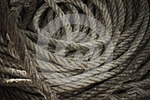 Traditional ship anchor ropes close-up picture