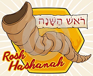 Traditional Shofar over Honey and Scroll for Rosh Hashanah Celebration