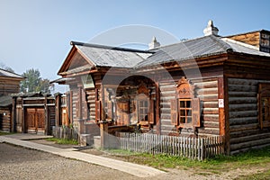 Traditional Siberian wooden house in the Taltsy Architectural-Ethnographic Museum