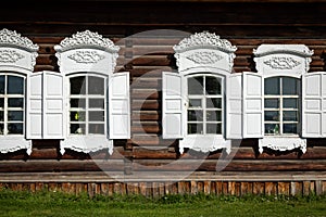 Traditional Siberian wooden house in the Taltsy Architectural-Ethnographic Museum