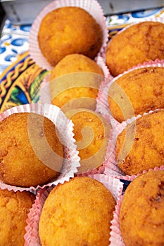 Traditional sicilian arancini, fried rice balls