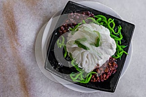 Traditional Singapore cold dessert called Chendol Top View