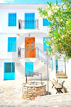 Traditional Skopelos with painted door and windows, Greece