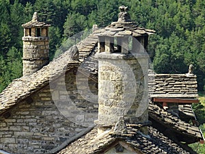 House with traditional chimneys in OlivÃÂ¡n. Huesca. Spain.