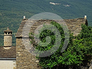 Traditional slate houses in OlivÃ¡n. Huesca. Spain.