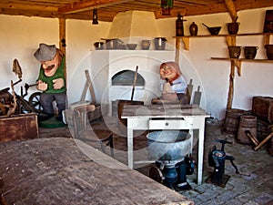 Traditional Slavic kitchen interior, Leba, Poland