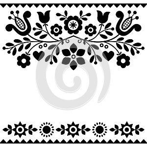 Floral design with flowers and hearts perfect for Valentine`s Day greeting card or wedding invitation - Polish black and white fol