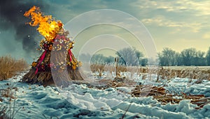 Traditional Slavic Ritual of Burning Marzanna Effigy to Celebrate Spring Equinox