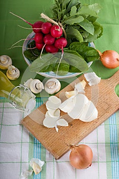 Traditional slovak cheese with vegetable and mushrooms